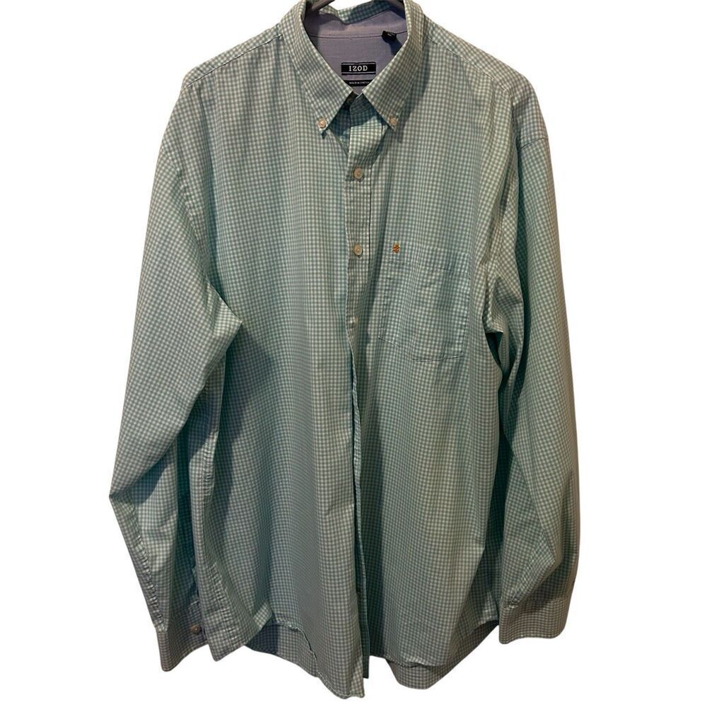 IZOD Shirt Men's Size XLT Blue Checkered Button Down Long Sleeve Spring Preppy
